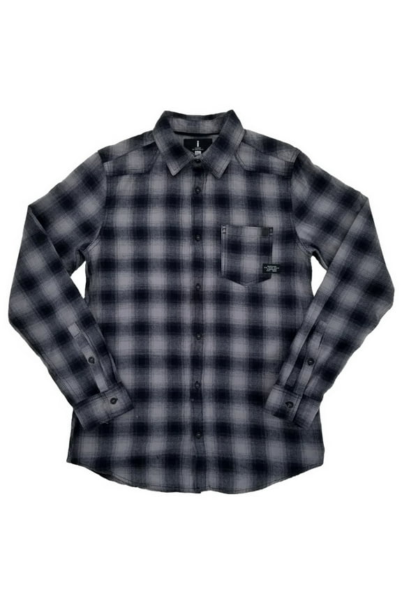 Mens Titanium Plaid Flannel Button-Front Long Sleeve Shirt Small