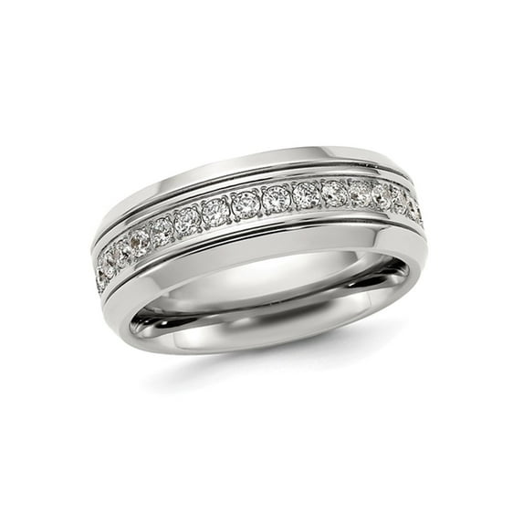 Mens Titanium Polished Band Ring with Synthetic Cubic Zirocnias (8mm) for Men