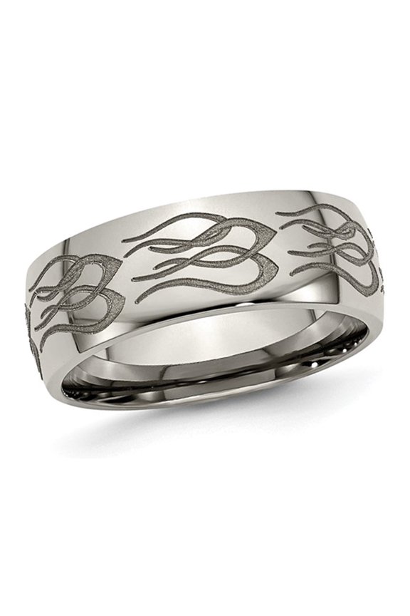 Gem & Harmony Mens Titanium Polished Flame Band Ring (8mm) for Men
