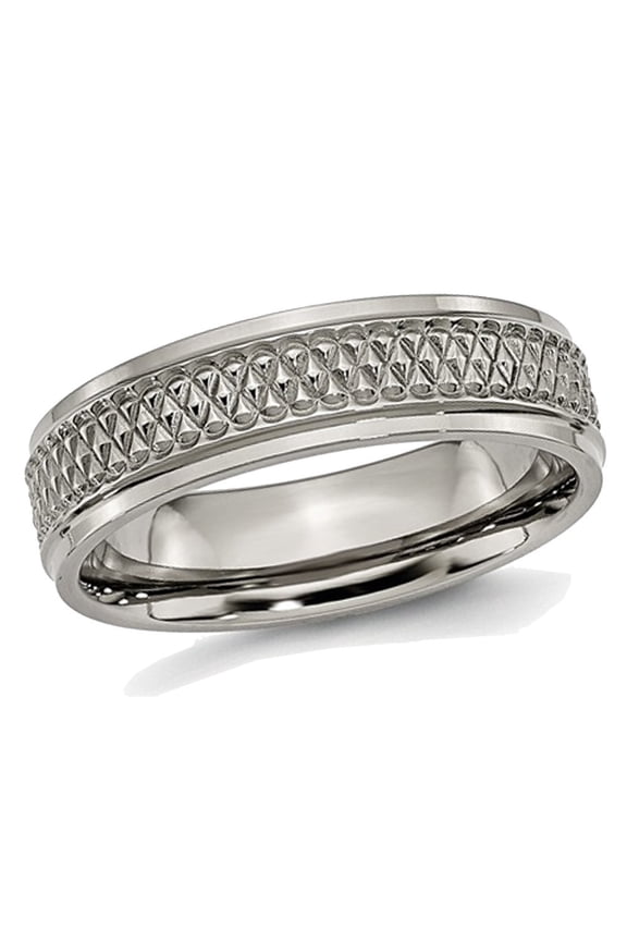 Gem & Harmony Mens Titanium Ridged Edge Weave 6mm Wedding Band Ring for Men