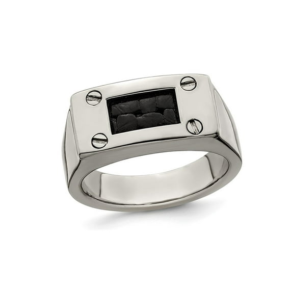 Mens Titanium Ring with Black Leather Insert
