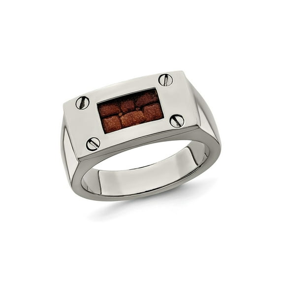 Gem & Harmony Mens Titanium Ring with Brown Leather Insert for Men