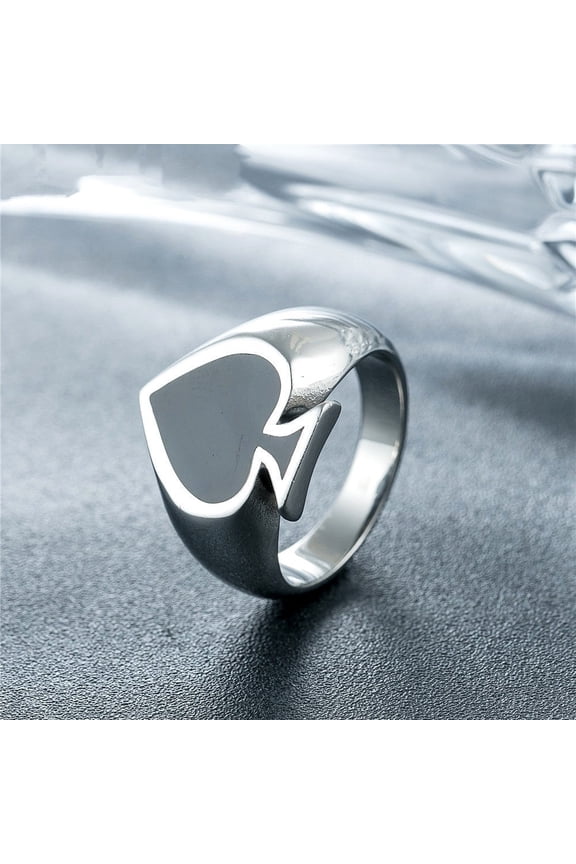 Mens Titanium Steel Magician Playing Cards Spade Ring Retro European American Fashionable Jewelry Durable Gift