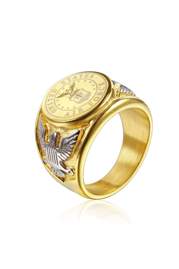 Mens Titanium Steel Ring Army Badge Soldier Ring Eagle Logo Ring Personality Finger Ring Golden Army Navy Air Force