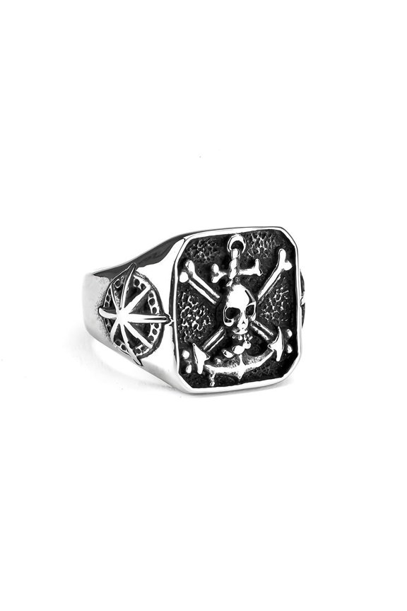 Mens Titanium Steel Ring Geometric Retro Pirate Star Design