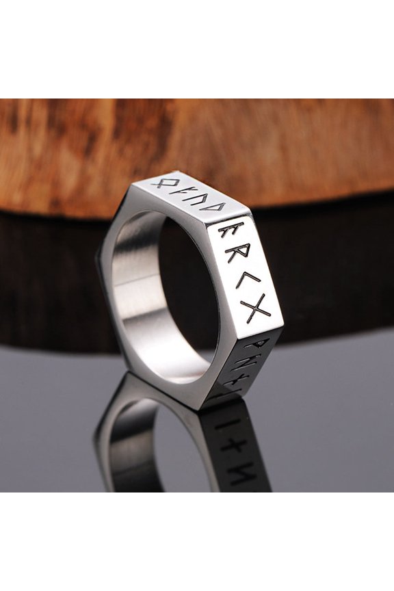Mens Titanium Steel Ring Hexagon Nut Design Geometric Bold Punk Style Electroplated Durable Fashion Jewelry For Him