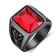 thumbnail image 1 of Mens Titanium Steel Ring Maple Leaf Design Black Ruby Gemstone Electroplated Geometric Statement Jewelry For Men, 1 of 5