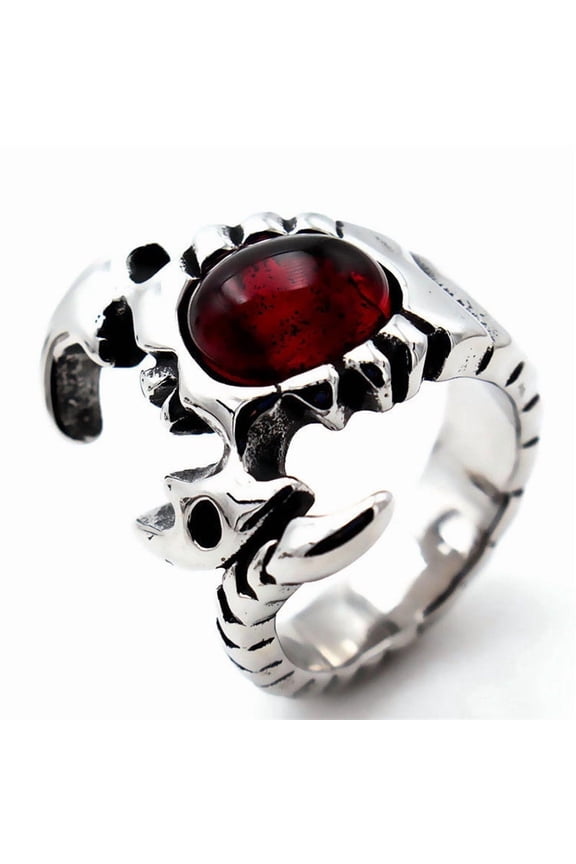 Mens Titanium Steel Ring With Scorpion Design And Gemstone Accent Stainless Band Unisex Retro Style Engineered