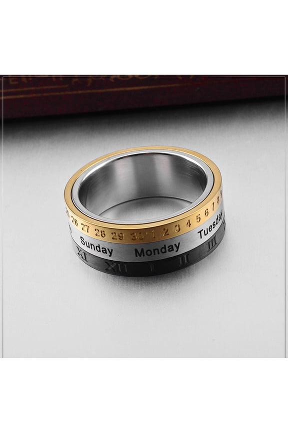 Mens Titanium Steel Time Ring Rotatable With Three Color Not Inlaid Ring Geometry Europe Style Durable Build Quality