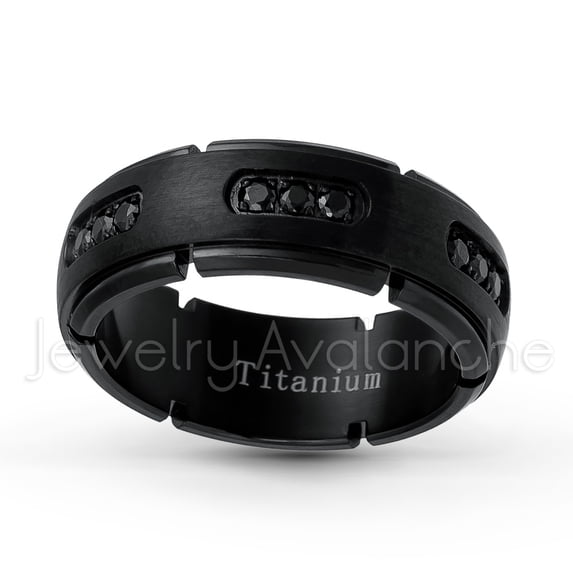 Mens Titanium Wedding Band with 18 Black CZ Accent - Comfort Fit Titanium Ring - TM512s10