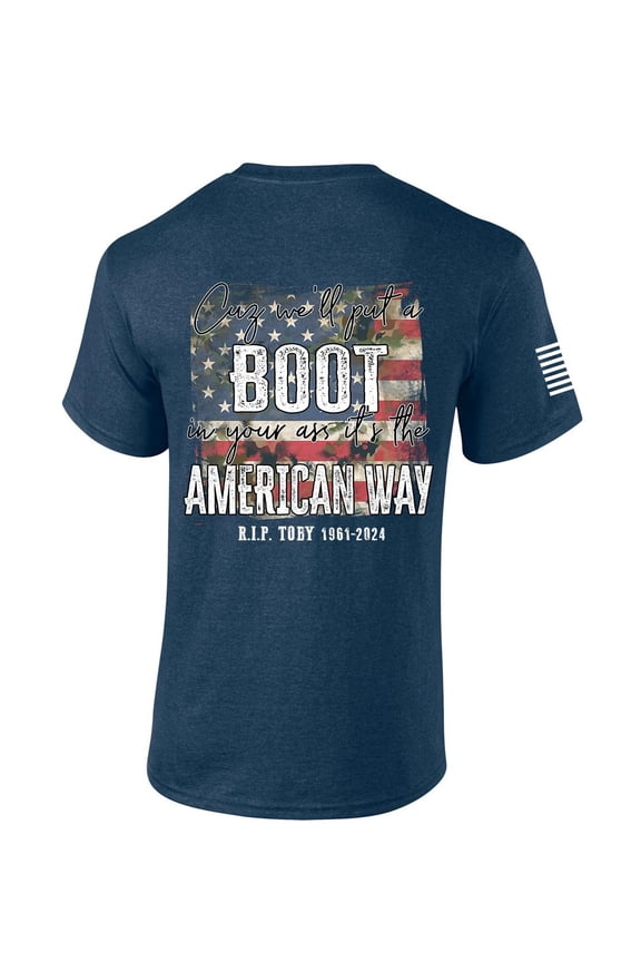 Mens Toby Tshirt R.I.P. The Legend The American Way Short Sleeve T-shirt-Heather Navy-Large