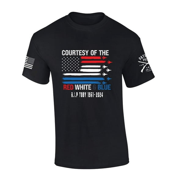 Mens Toby Tshirt R.I.P Toby Courtesy of the Red White and Blue Short Sleeve T-shirt-Black-small