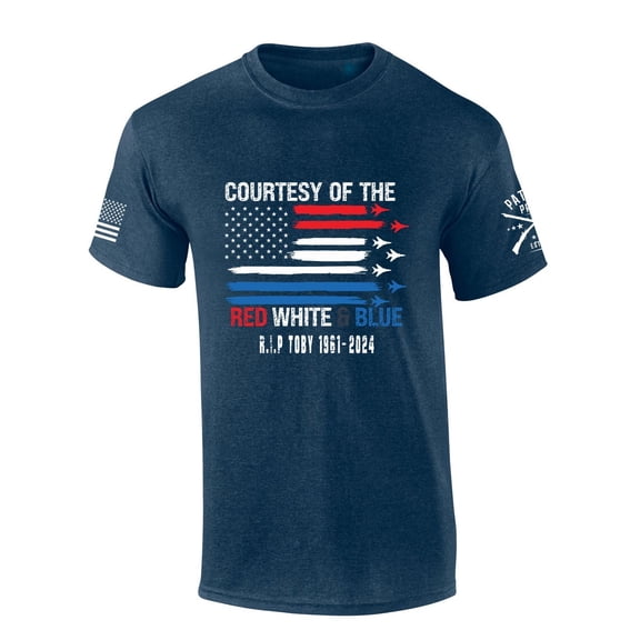 Mens Toby Tshirt R.I.P Toby Courtesy of the Red White and Blue Short Sleeve T-shirt-Heather Navy-medium