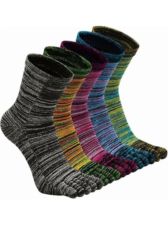 5 Pairs Mens Toe Socks Cotton Athletic Running Five Finger Crew Socks, Fit Size 7-10