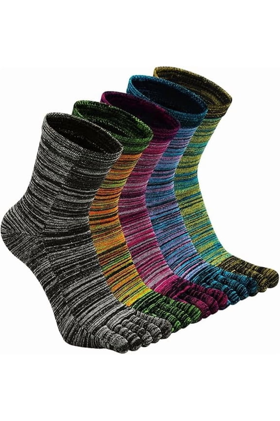 5 Pairs Mens Toe Socks Cotton Athletic Running Five Finger Crew Socks, Fit Size 7-10
