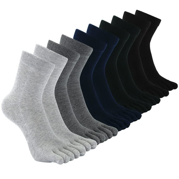 Mens Toe Socks Cotton Athletic Running Five Finger Crew Socks, 5 Pairs