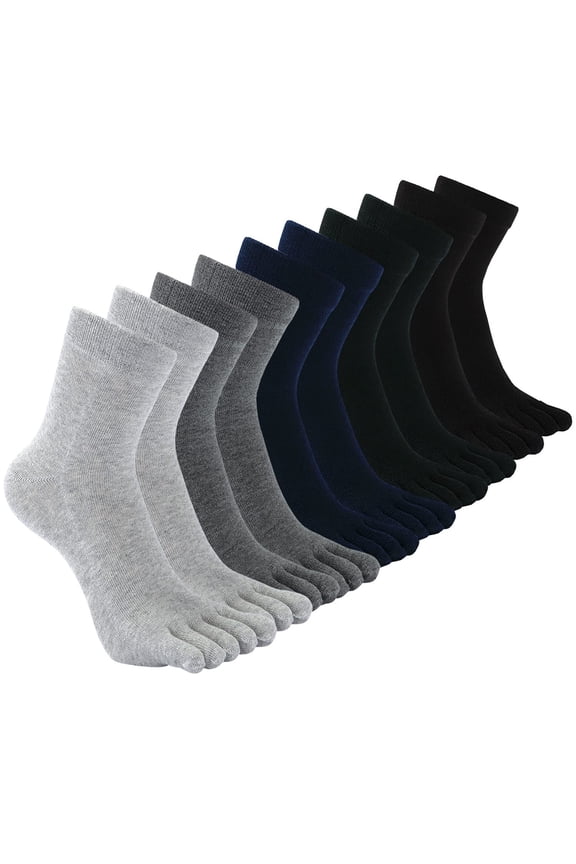 Mens Toe Socks Cotton Athletic Running Five Finger Crew Socks, 5 Pairs