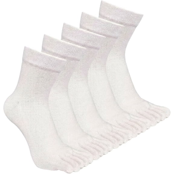 KTUYPOER White Cotton Socks, Breathable Crew Five Finger Athletic (5 Pack)