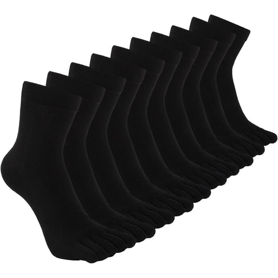 5-Pack Men's Black Cotton Five-Toe Crew Socks, Moisture Wicking Athletic Running Socks