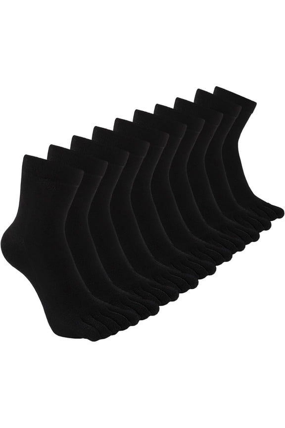 Mens Toe Socks Cotton Athletic Running Five Finger Crew Socks, 5 Pairs