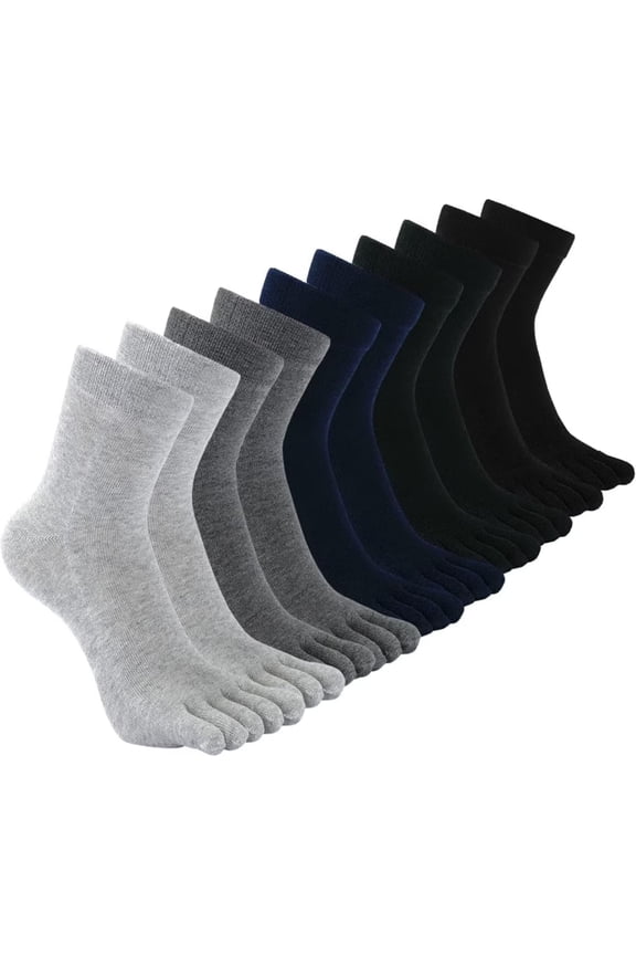 5 Pairs Men's Cotton Toe Socks, Assorted Colors Crew Five Finger Athletic Socks