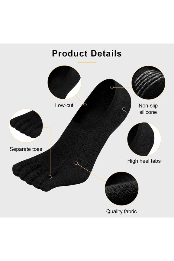 Mens Toe Socks,Toe Socks for Men Five Finger No Show Low Cut, Black