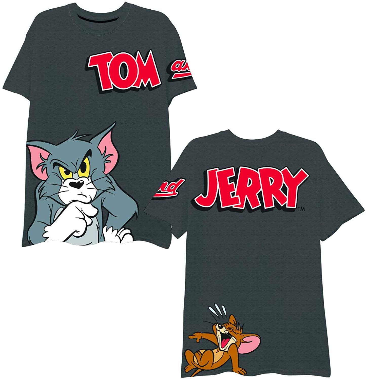 Hanna-Barbera Tom X-Large - Battle Chase Charcoal T-Shirt Vintage Classic Heather, Cartoon Tee Jerry Mens & Shirt -