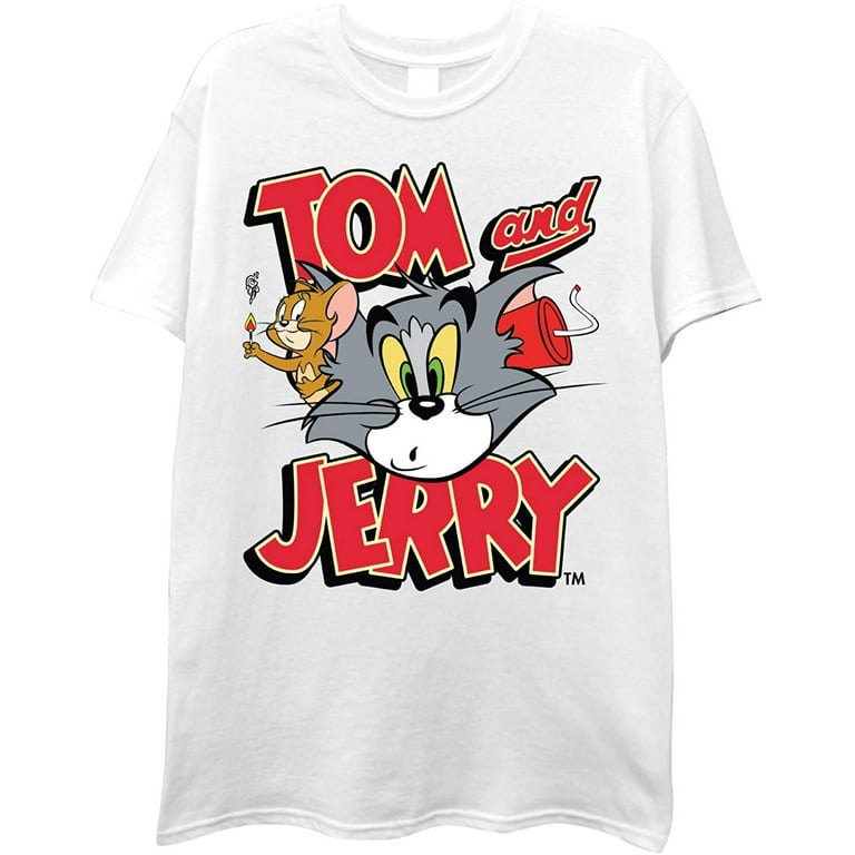 Mens Tom & Jerry Classic Battle T-Shirt Hanna-Barbera Cartoon - Shirt Chase Vintage Tee 