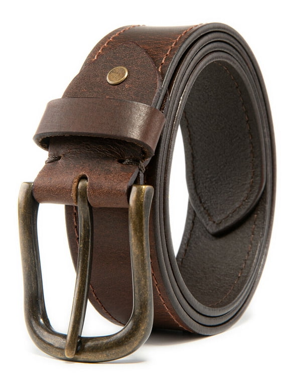 Mens Top Grain Leather Belts Casual Jeans Solid Belts for Men 1.5inch Width