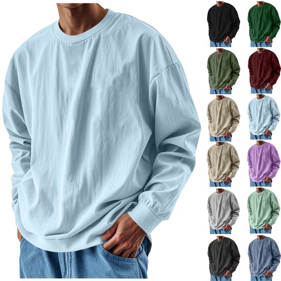 Mens Tops 2026 Fashion Plus Size Solid Color Casual Long Sleeve Loose Button Sports Stan-up Collar Blouse Shirt