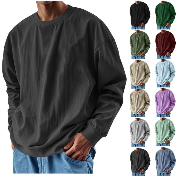 Mens Tops 2026 Fashion Plus Size Solid Color Casual Long Sleeve Loose Button Sports Stan-up Collar Blouse Shirt