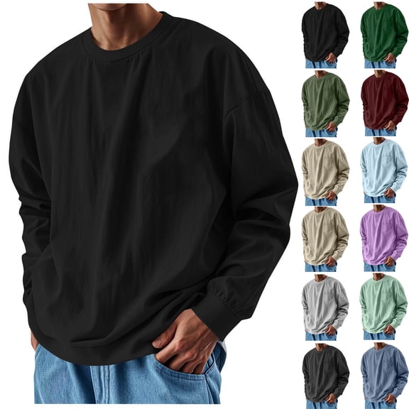 Mens Tops 2026 Fashion Plus Size Solid Color Casual Long Sleeve Loose Button Sports Stan-up Collar Blouse Shirt