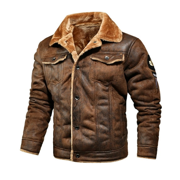 Mens Tops Clearance Men Casual Pure Color Trends Turn-Down Collar Down Button Cardigan Warm Cotton Jacket Coffee Xxxl