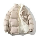 thumbnail image 1 of Mens Tops Clearance Men's British Fleece Cotton Coat Baggy Stand Collar Loose Solid Color Outwear Big & Tall Warm Long Sleeve Jackets Cardigan,Beige,L, 1 of 7
