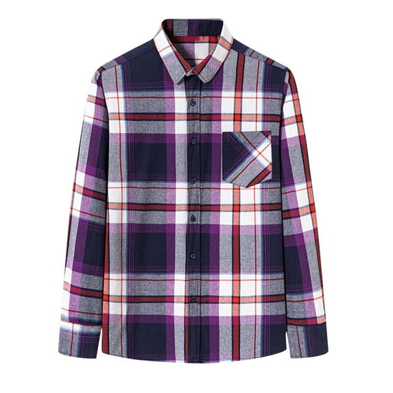 Mens Tops Flannel Plaid Shirts Long Sleeve Lightweight Button Down Casual Blouse Jackets Spring Shirt Purple XL