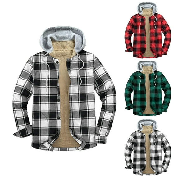 Mens Tops Lattice Winter Thirt Comfortable Long Sleeve Hooded Coat