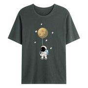 NAMANYLE Mens Tops Men Casual Trendy Crew Neck Pullover Space Planet Print T-Shirt Short Sleeve Tops Mens Graphic Tees Mens T Shirts Clearance Clearance On Sales Gray,XL