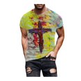 thumbnail image 1 of Mens Tops Men's Street Trendy Casual Print Crew Neck Short Sleeve Tee Shirts Mens White T Shirts for Men Mens Workout Shirts on Yellow L, 1 of 8