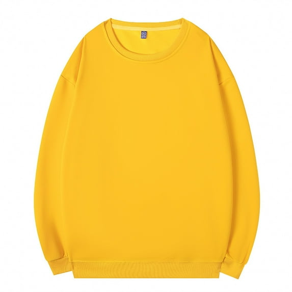 Mens Tops Plus Size Long Sleeve Round Neck Casual Solid Color Basic Pullover Sweatshirts Yellow XXXL,Mens Blouse