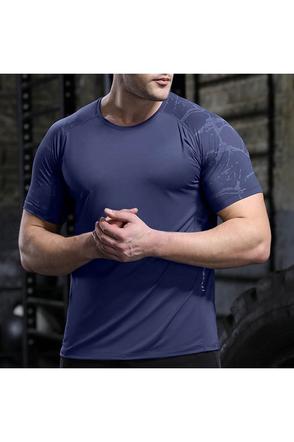 Mens Tops Plus Size Short Sleeved Ice Sports T-shirt Quick-drying Outdoor Running Fitness Training Top Navy S