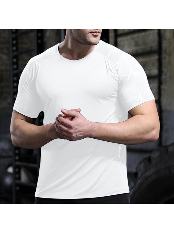 Mens Tops Plus Size Short Sleeved Ice Sports T-shirt Quick-drying Outdoor Running Fitness Training Top White XS