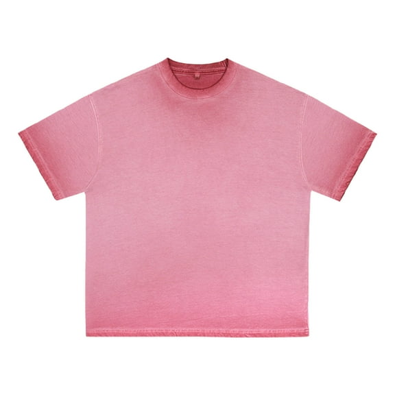 Mens Tops Plus Size Short Sleeved Round Neck Button Solid Color Summer Casual T-shirt Hot Pink S
