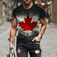 thumbnail image 1 of Mens Tops Plus Size Shorts Sleeves Round Neck Canada Day Printing Pullover Casual Fitness Sports T Shirt Blouse Dark Gray XL, 1 of 5