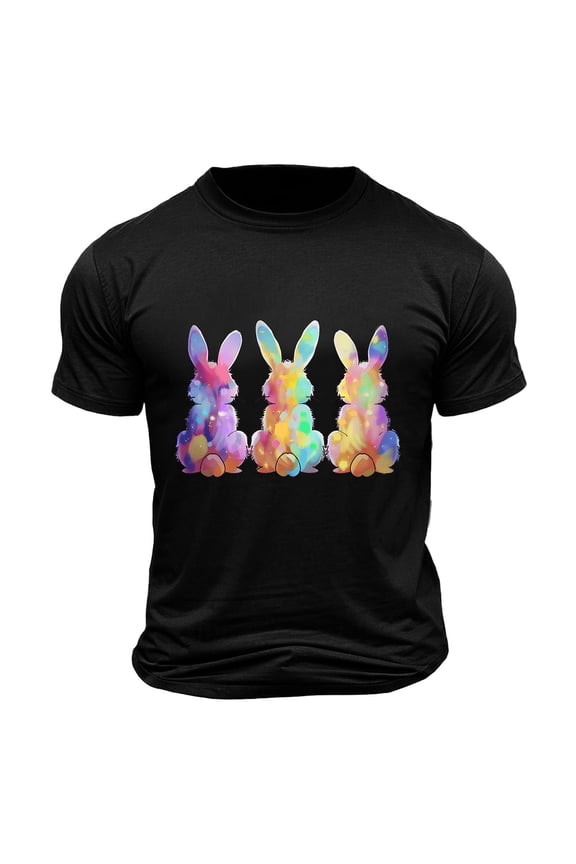 Mens Tops Plus Size under $5 Short Sleeve Round Neck Easter Eggs Rabbit Print Shirt Black XXL