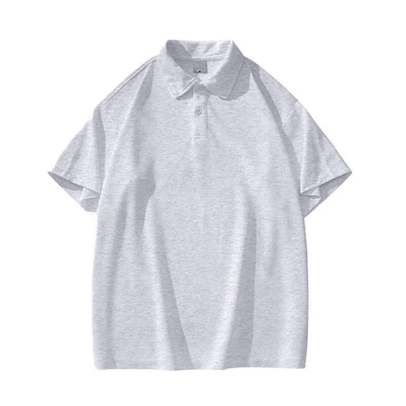 Mens Tops Plus Size under $5 Short Sleeve Turndown Collar Solid Color Loose Lapel Polo Shirt Gray M