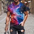thumbnail image 1 of Mens Tops Plus Size under $5 Short Sleeved Galaxy Printed Round Neck T-shirt Multicolor XXL, 1 of 5