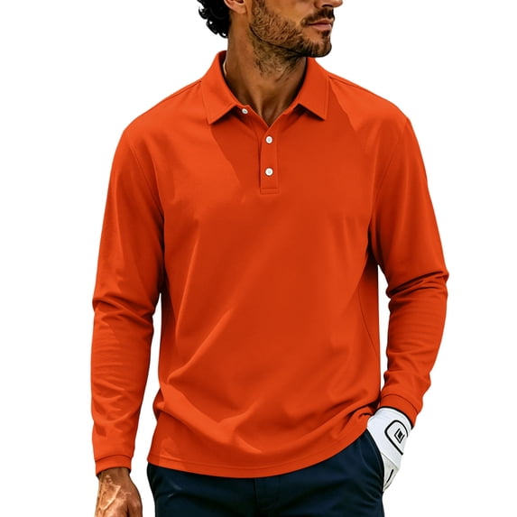 Mens Tops Polo Neck Long Sleeve Top Multi Tone Straight Tailored Mens UPF Golf Performance Pullover
