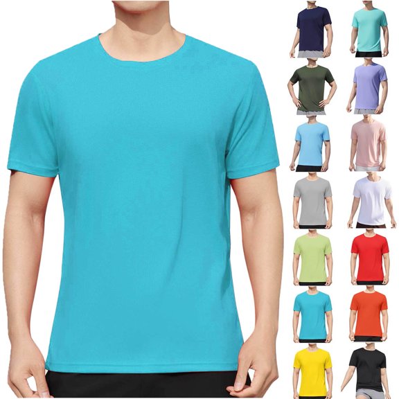 Mens Tops Short Sleeve Man Solid-Color Casual Elastic Sports Short Sleeved Round-Neck Blouses Green XXXL