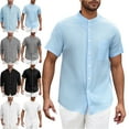 thumbnail image 1 of Mens Tops Short Sleeved Lapel Shirts Sky Blue 4 Shirts Solid Color Casual Button Cardigan Pocket Fashionable Blouse Summer Shirts for Men Work Cafe Cocktail Party Formal Shirts, 1 of 7