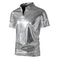 thumbnail image 1 of Mens Tops Solid Slim-Fit Short Sleeve Stand Collar T-Shirt Blouse, 1 of 5